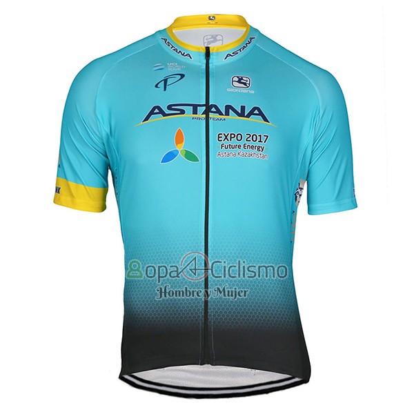 Astana Ropa Ciclismo Culotte Corto 2017 Mangas Cortas Azul Claro